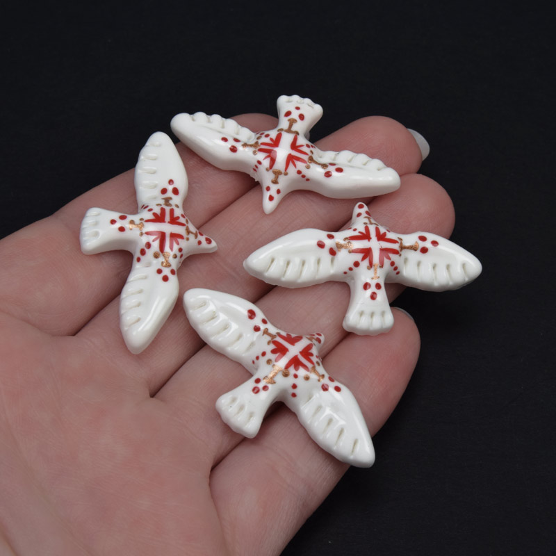 Подвеска-бусина Горлица из полимерной глины, 39х21 мм, С рисунком (POD-059387)