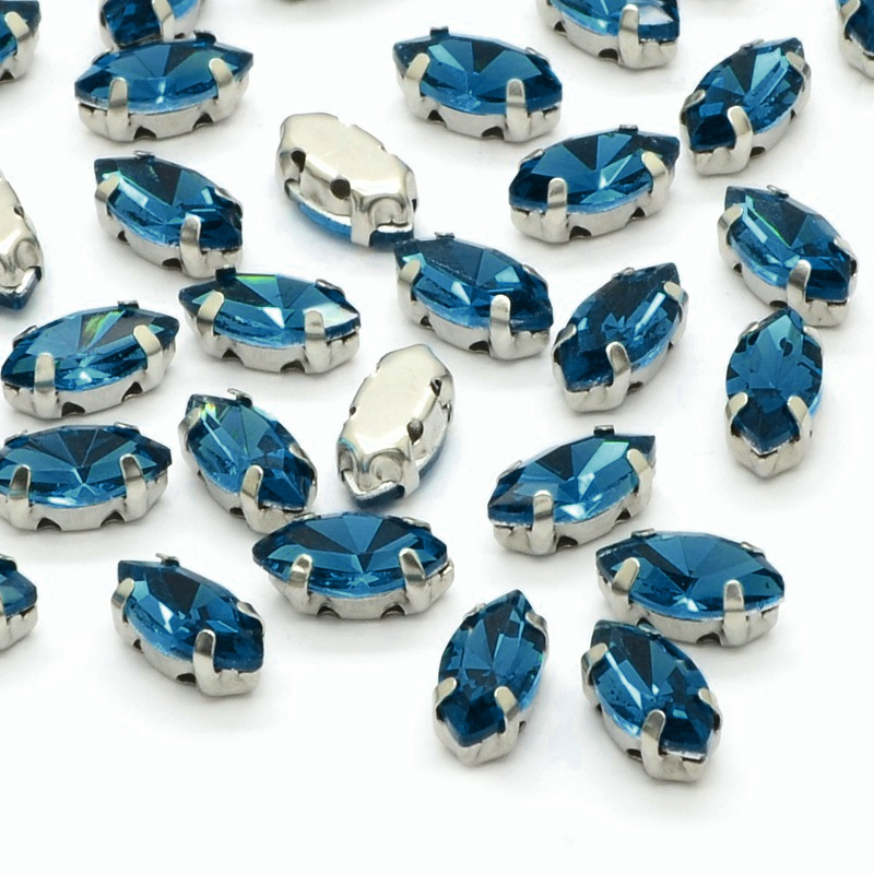 Шатон човник 15х7 мм, Темне срібло, Бірюзовий (KAB-052287)