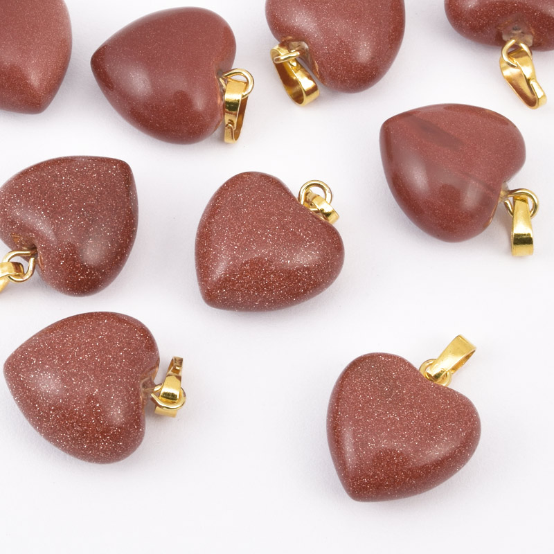 Підвіска Серце, Синт. камінь Авантюрин Золотий пісок, 18х15х10 мм (POD-057937)