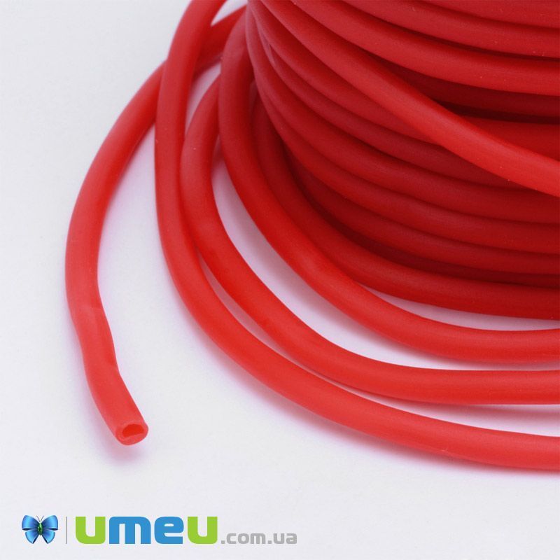 Шнур каучуковый полый, 3 мм, Красный (LEN-040193)