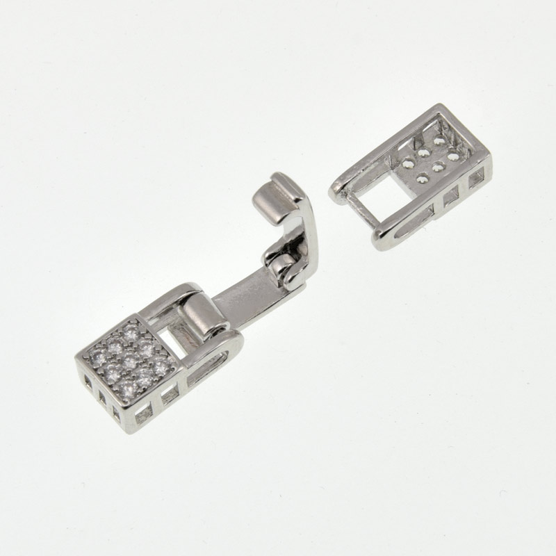 Застібка, 27х6,5 мм, Латунь з покриттям Родій, Куб. цирконій (ZAM-060832)