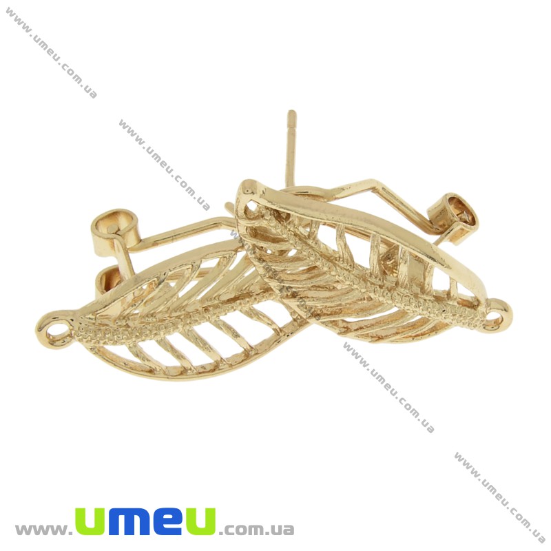 Пусеты с защелкой, Листики, Золото, 27х12 мм (OSN-031770)
