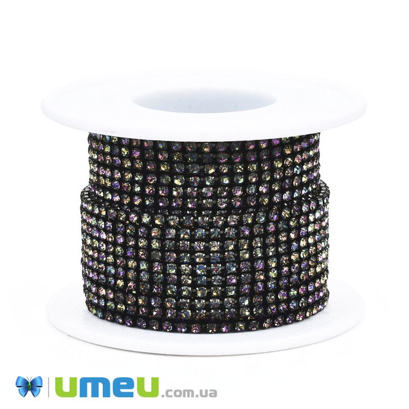 Стразовая цепь SS6 - 2,0 мм, Ирис зеленая, Стразы стеклянные ирис (ZEP-043005)