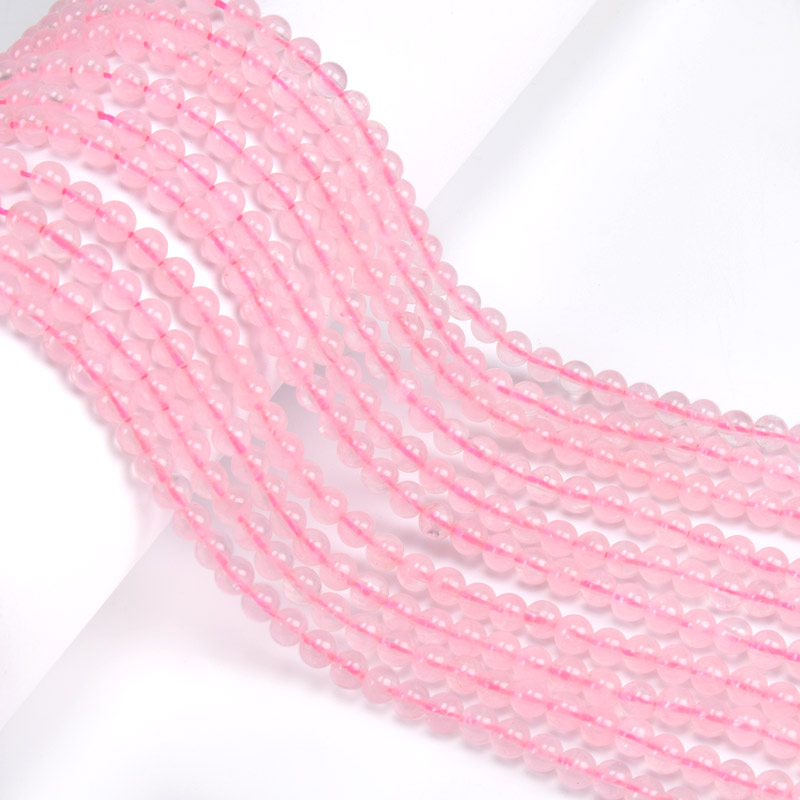 Намистини Кварц рожевий, Натур. камінь, 4,5 мм, Круглі, 37 см (BUS-051794)