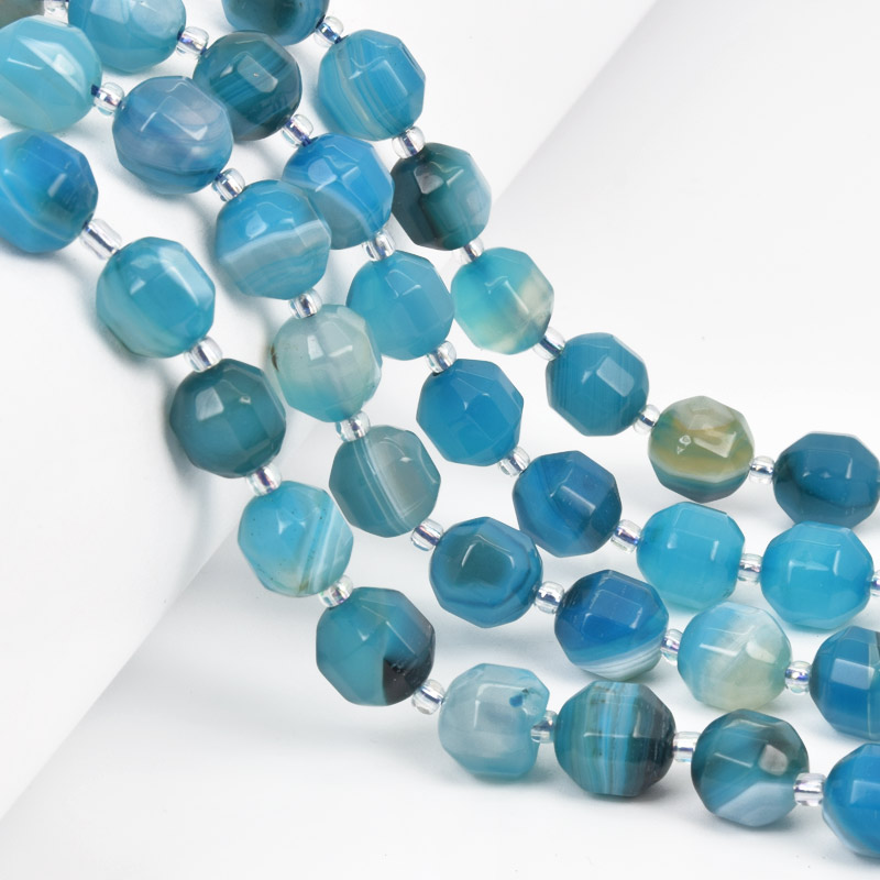 Намистини Агат синій, Натур. камінь, 10 мм, Круглі грановані (BUS-058212)