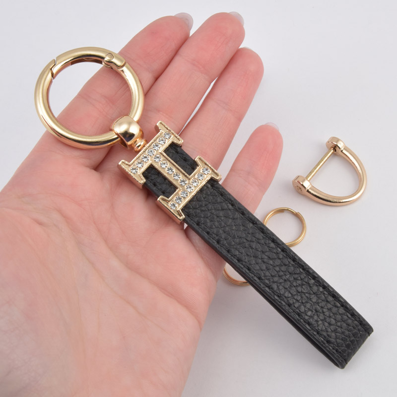 Брелок, 13х3 см, Чорний, Натуральна шкіра, Золото (OSN-058501)