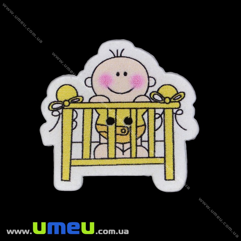 Декоративний пришивний елемент Малюк в ліжечку, 32х30 мм, Жовтий (DIF-033414)