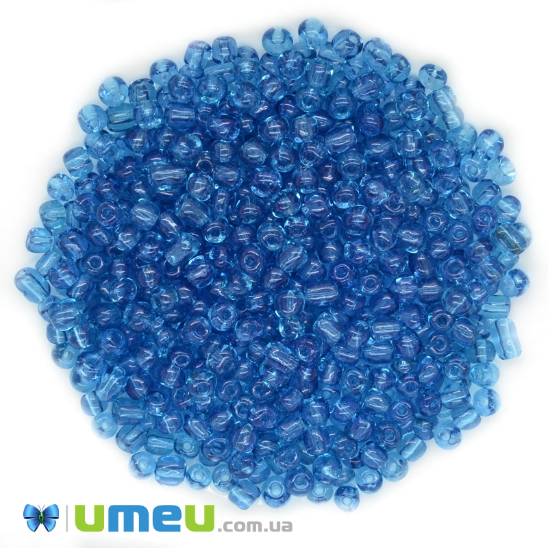 Бисер китайский крупный, 6/0, Синий прозрачный, 4 мм (BIS-037729)