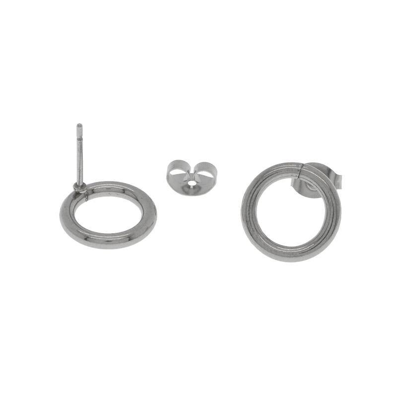 Пусеты из нерж. стали с заглушками, Круглые, 13х12 мм, Темное серебро (STL-055291)