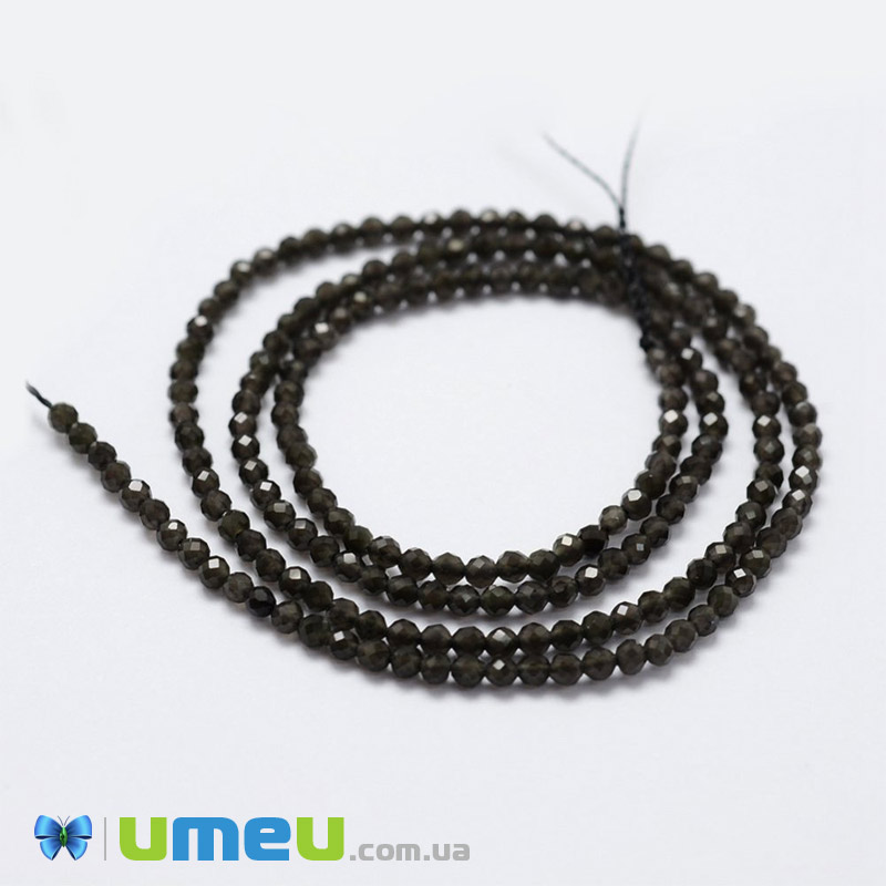Намистини Обсидіан, Натур. камінь, 2,5 мм, Круглі грановані (BUS-040881)