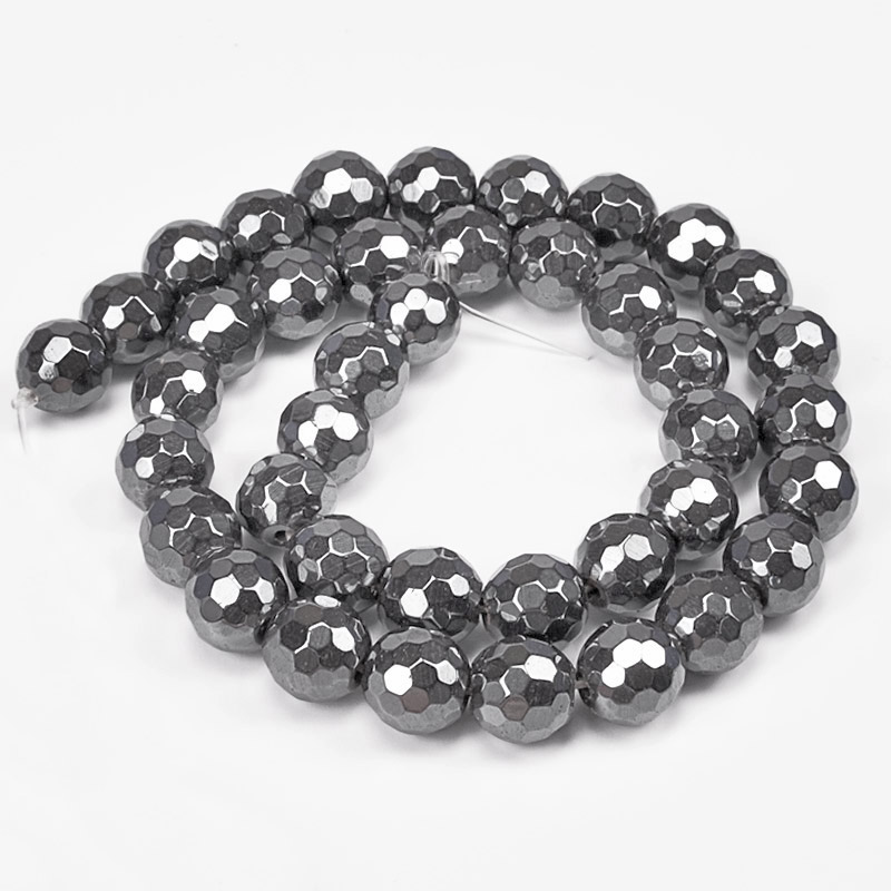 Намистини Гематит, Натур. камінь, 10 мм, Круглі грановані (BUS-051633)