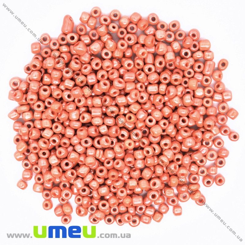 Бисер китайский крупный, 6/0, Оранжевый перламутровый, 4 мм (BIS-033698)