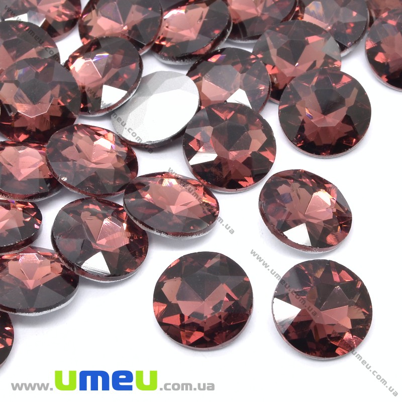 Ріволі скляний, Круглий гранований, Кристал, 12 мм, Фиолетово-коричневий (KAB-033912)