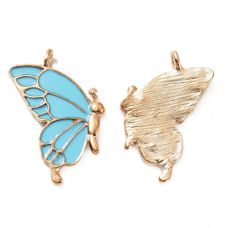 Підвіска метал. Метелик парний блакитний, 34х32 мм, Золото (POD-053762)