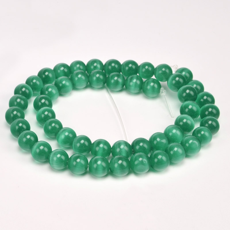 Бусины Кошачий глаз, Синт. камень, 8 мм, Изумрудные, Круглые (BUS-054236)