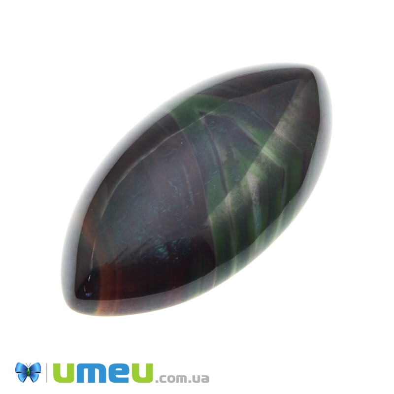 Кабошон нат. камінь Агат Бразильський коричнево-зелений, Човник, 40х20 мм (KAB-042773)