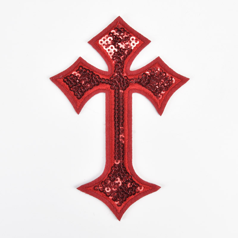 Термоаппликация с паетками, Крест, 11х7,5 см, Красная (APL-060042)