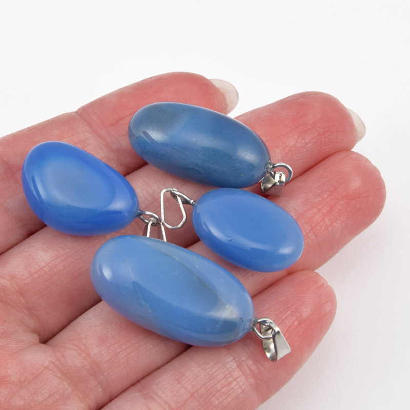 Підвіска Овал, Натур. камінь Агат синій, 21-32 мм (POD-058625)