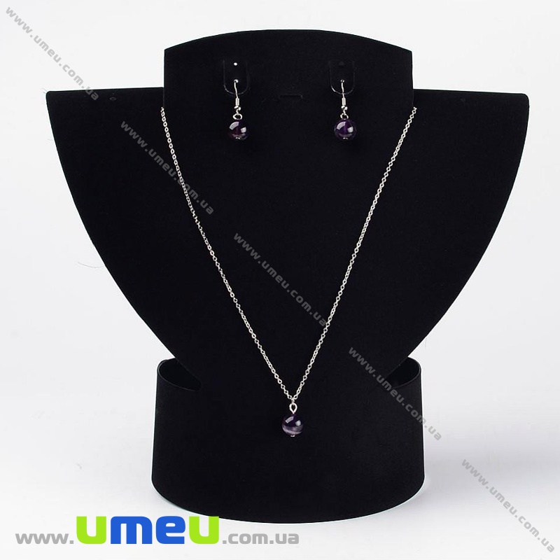 Підставка під кольє пластикова оксамитова Шия, 22х21 см, Чорна (UPK-035038)