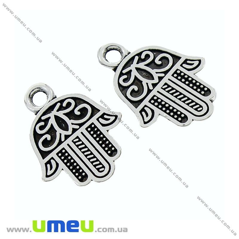 Підвіска метал. Рука Фатіми (Хамса)(двостор.), 17х13 мм, Античне срібло (POD-002530)