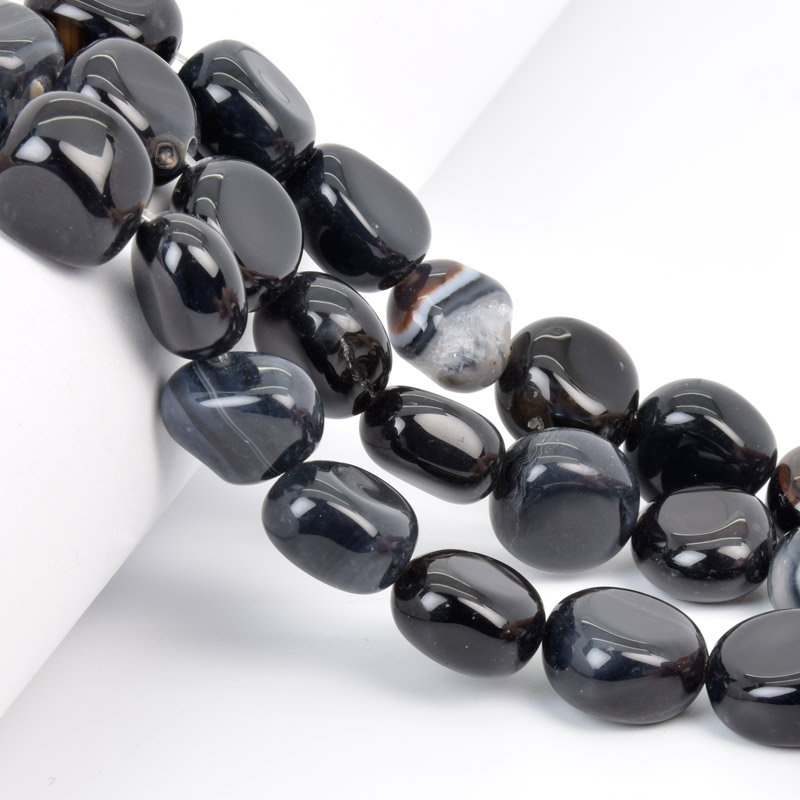 Бусины Агат черный, Натур. камень, 13-16 мм, 19 см (BUS-058141)