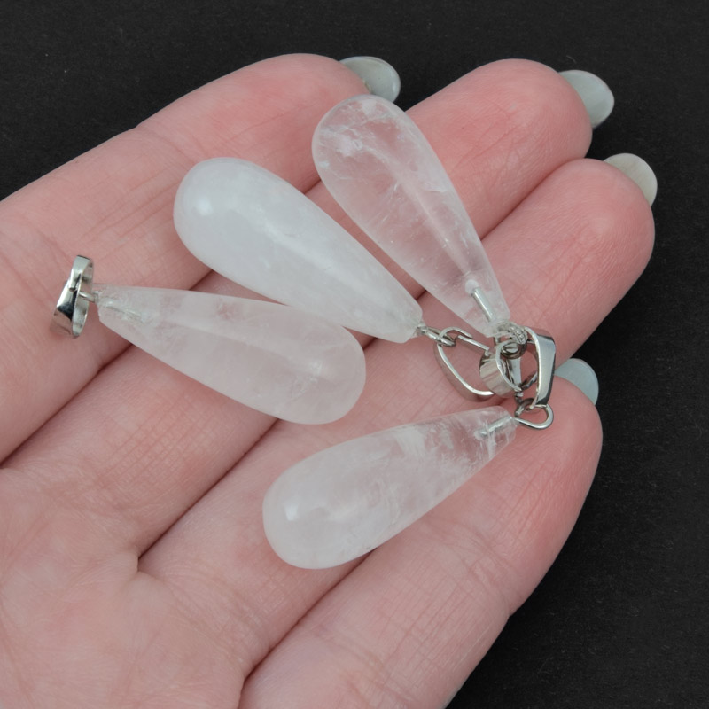 Підвіска Крапля, Натур. камінь Кварц білий, 29х10 мм (POD-043116)