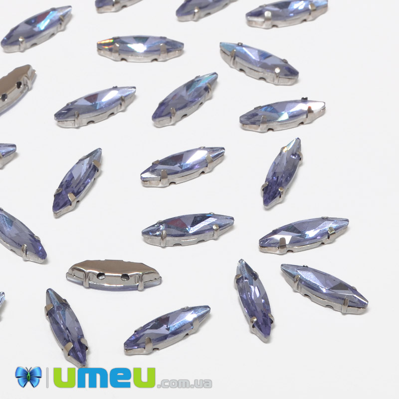 Шатон човник 15х4 мм, Темне срібло, Бузковий (KAB-040763)