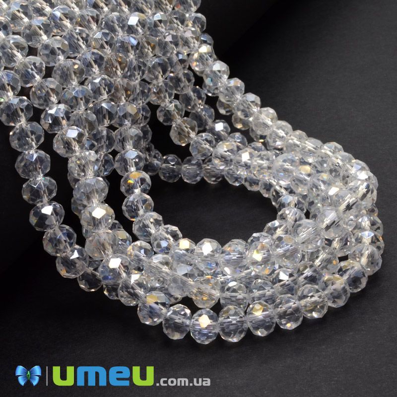 Намистини ронделі, 6х5 мм, Прозорі АВ (BUS-049206)