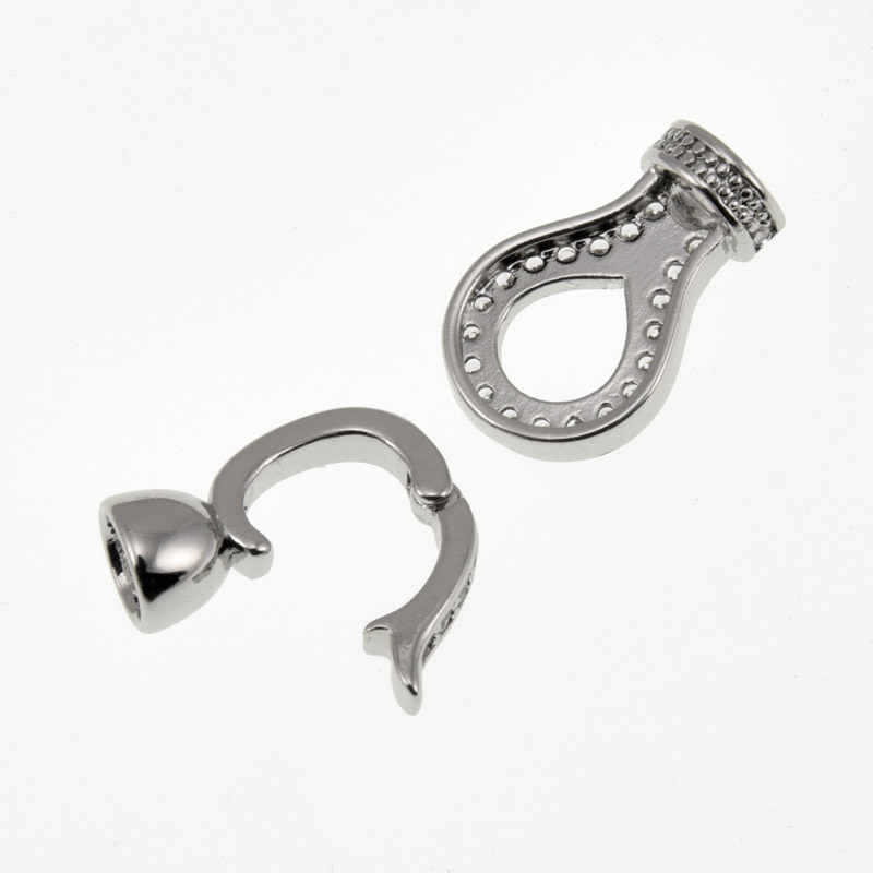 Застібка, 23х9,5 мм, Латунь з покриттям Родій, Куб. цирконій (ZAM-060839)