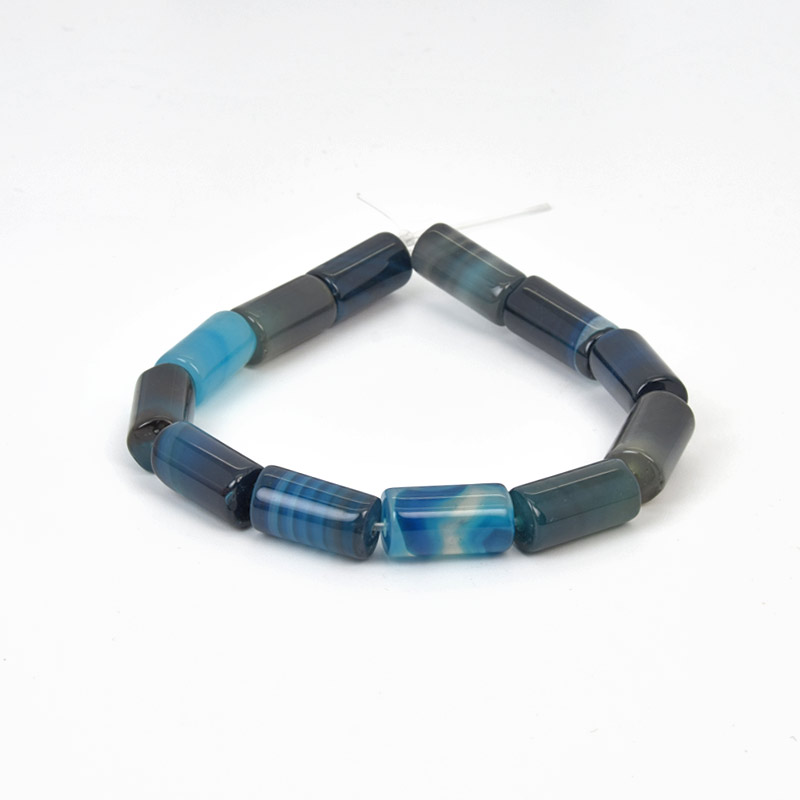 Намистини Агат синій, Натур. камінь, 14-17 мм, Боченок, 19 см (BUS-058150)