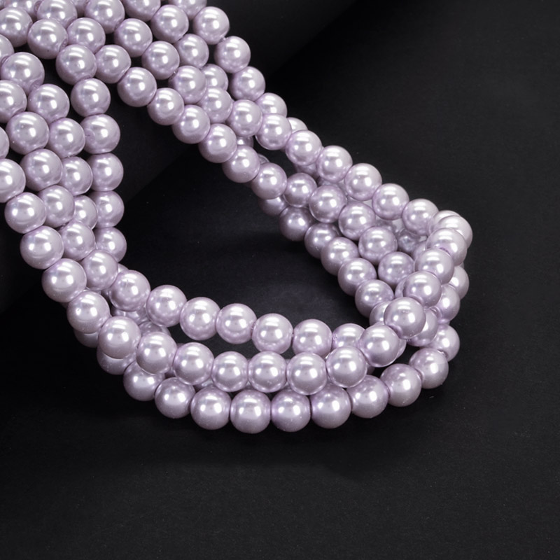 Намистини скляні Перли, 8 мм, Бузкові світлі, Круглі (BUS-052103)