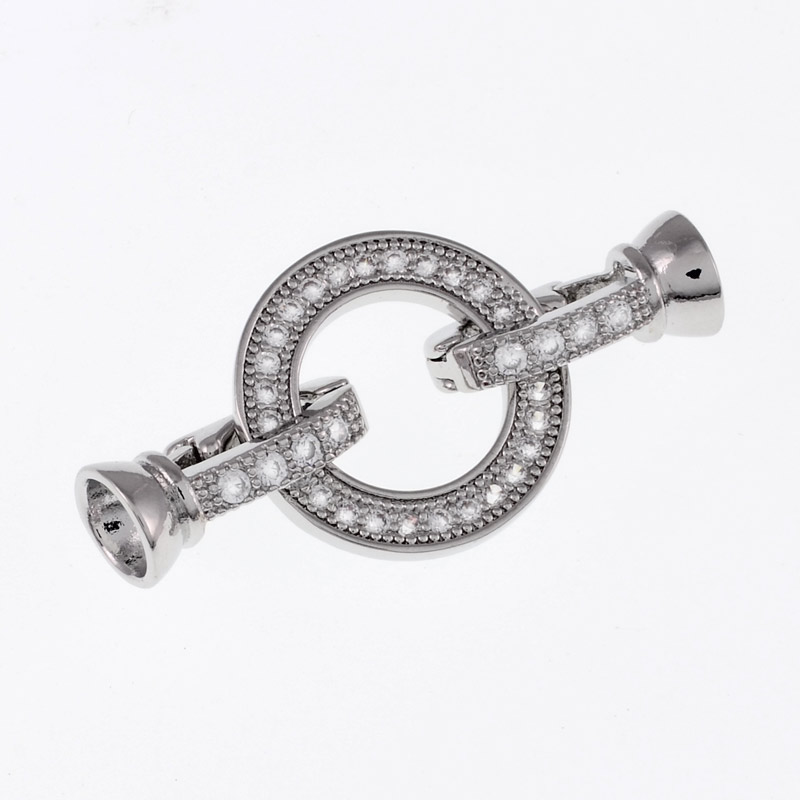 Застібка, 32х16 мм, Латунь із покриттям Родій, Куб. цирконій (ZAM-055435)