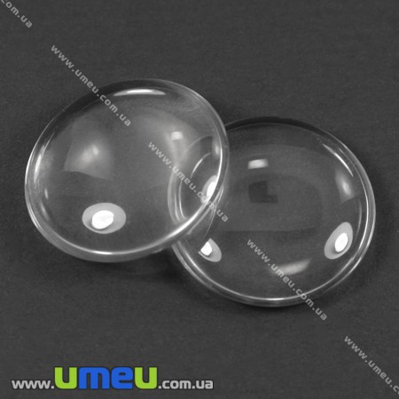 Кабошон скляний Лінза кругла, 25 мм, Прозорий (KAB-002648)