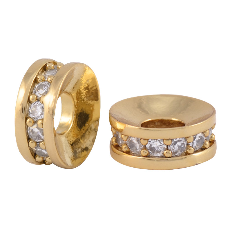 Бусина-разделитель, 7,8 мм, Латунь с покрытием 14 kt, Стразы куб. цирконий (BUS-055899)