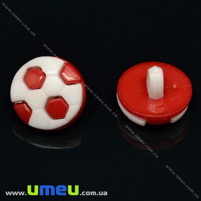 Пуговица пластиковая на ножке Мяч, 13 мм, Красная (PUG-017804)