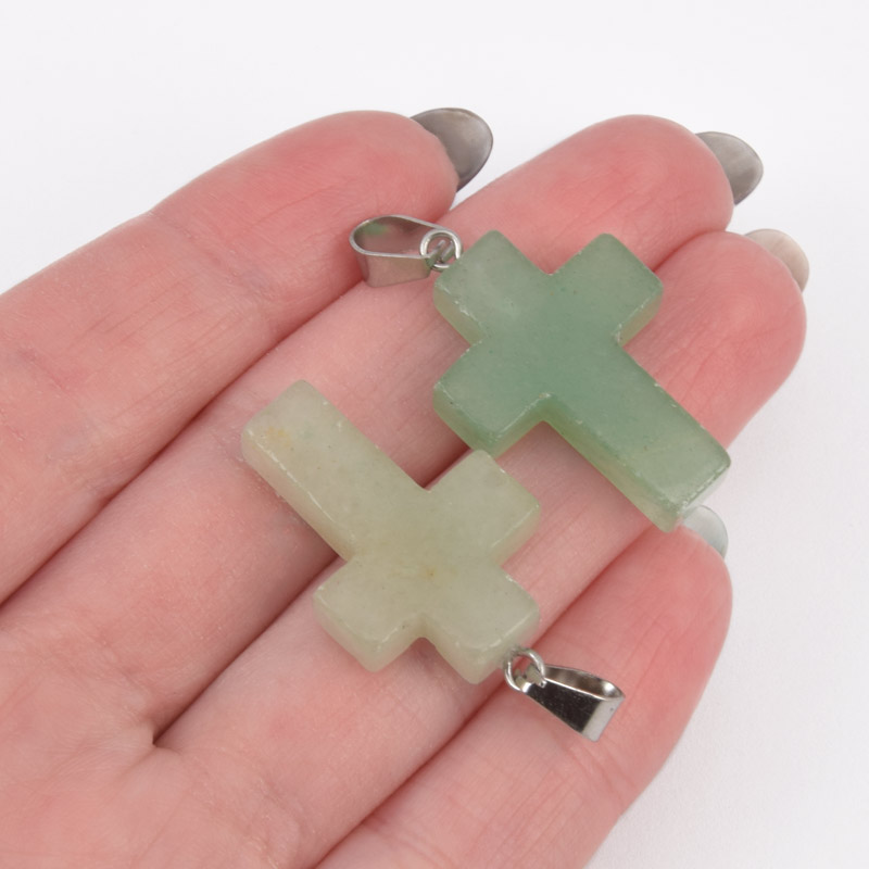 Підвіска Хрест, Натур. камінь Авантюрин зелений, 30х20х6 мм (POD-057958)