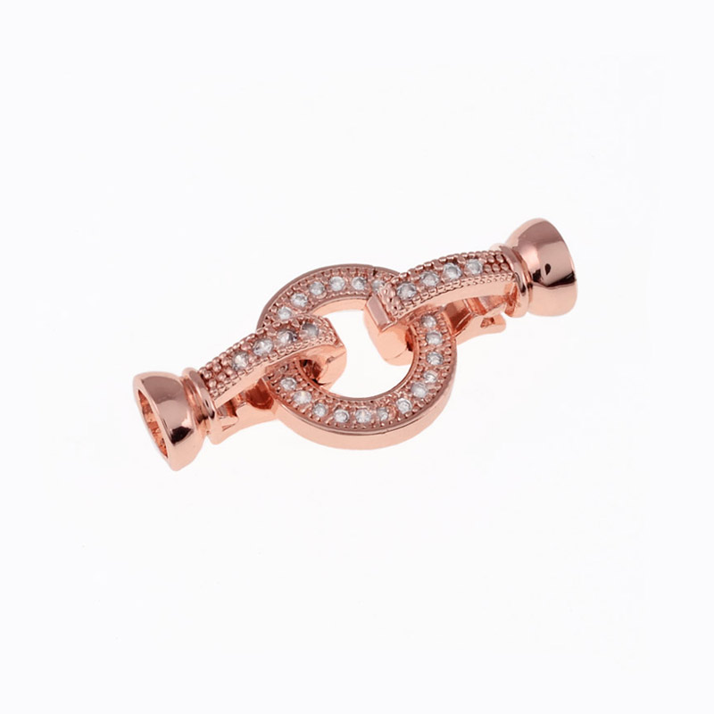 Застібка, 27х12 мм, Латунь із покриттям 18 kt, Куб. цирконій, Рожеве золото (ZAM-055453)