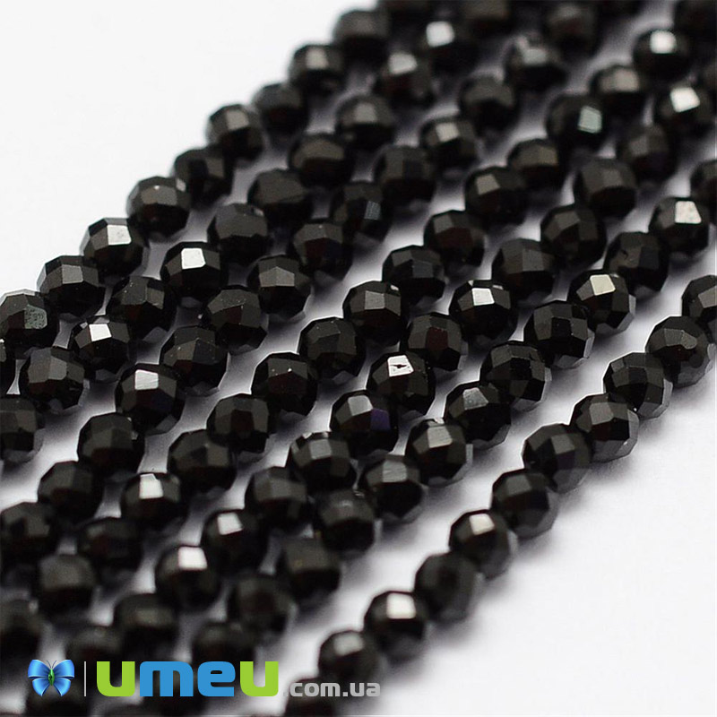 Бусины Шпинель черная, Натур. камень, 3х2,5 мм, Круглые граненые (BUS-040886)