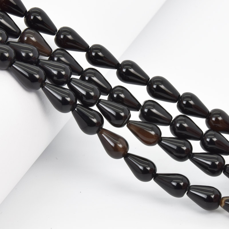 Бусины Агат черный, Натур. камень, 12х8 мм, Капля, 19 см (BUS-057979)
