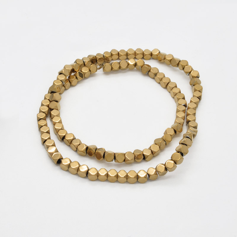 Намистини Гематит, Натур. камінь, Кубик, 4х4х4 мм, З покриттям, Золотисті (BUS-051760)