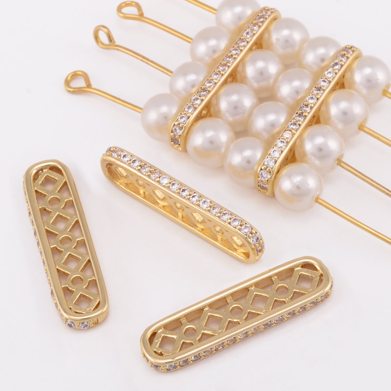 Конектор-розділювач, 23х2 мм, Латунь із покриттям 18 kt, Куб. цирконій (KON-055945)