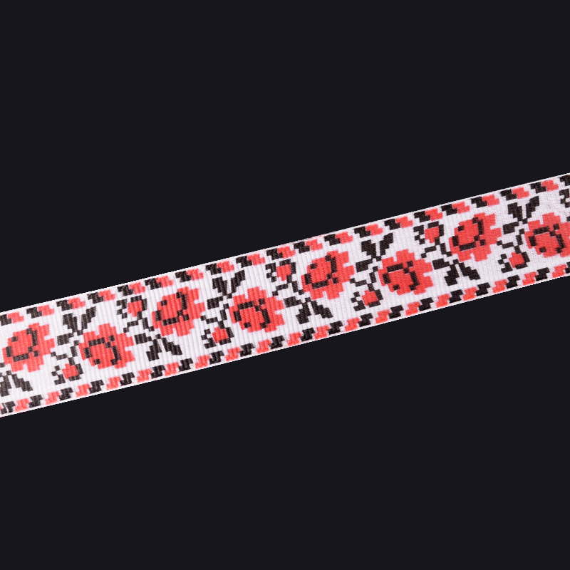 Репсовая лента с рисунком Орнамент, 25 мм, Красная (LEN-055789)