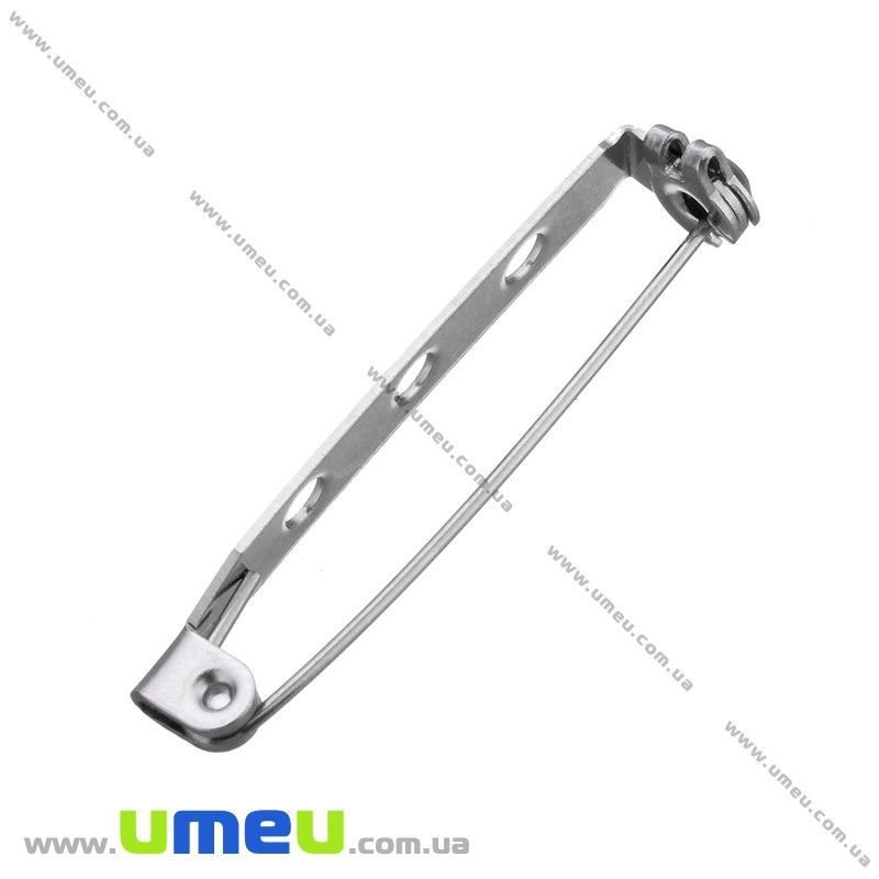 Основа для броши из нерж. стали, 33х6 мм, Безопасная застежка, Темное серебро (STL-028373)