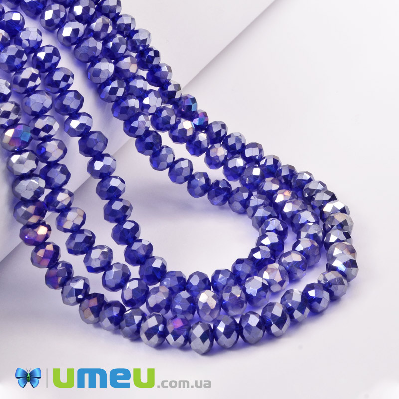 Намистини ронделі, 6х5 мм, Сині АВ (BUS-049344)