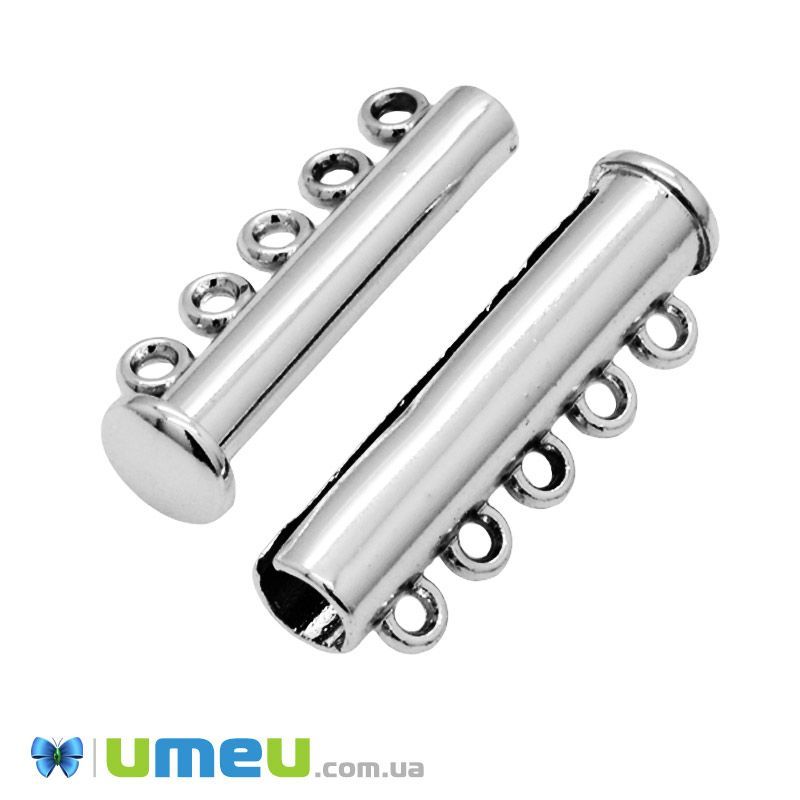 Магнитный замок-слайдер на 5 нитей, Темное серебро, 29,5х10,5 мм (ZAM-047266)