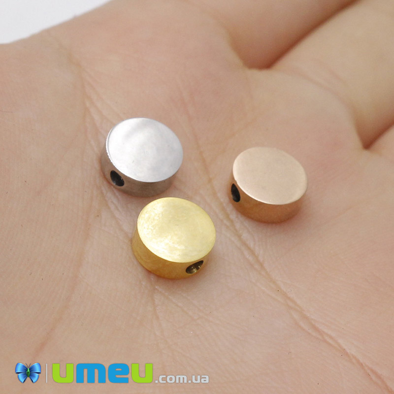 Бусина из нержавеющей стали Круглая плоская, 8х3 мм, Темное серебро (STL-044571)