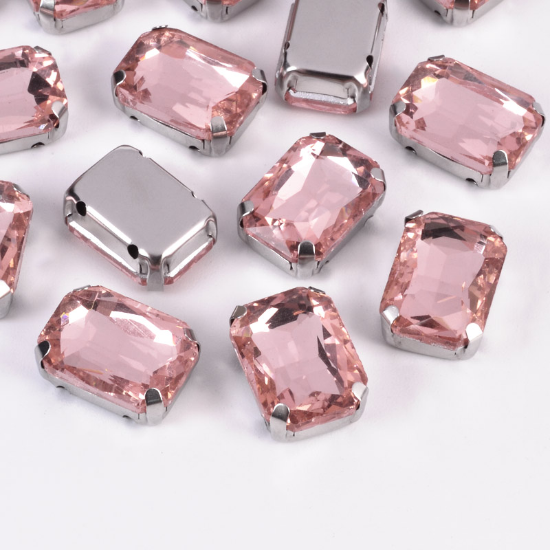 Шатон прямокутний, 14х10 мм, Темне срібло, Персиковий (KAB-052881)