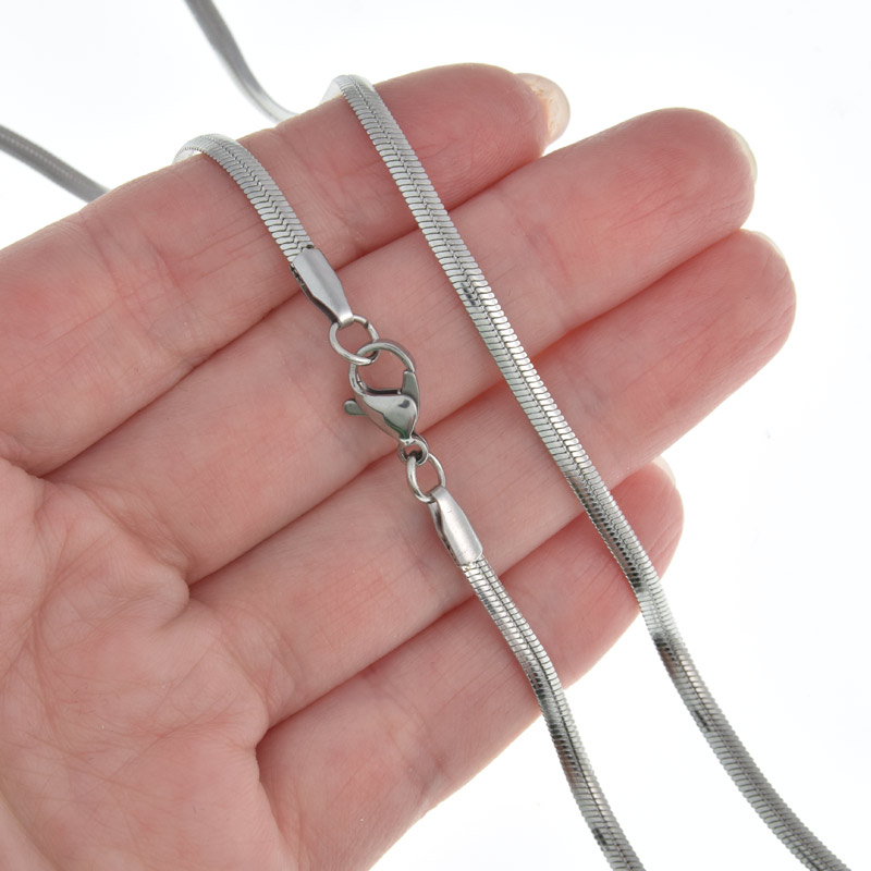 Основа на шею из нерж. ст., Плетение Снейк 3 мм, Длина 45 см, Темное серебро (STL-058328)