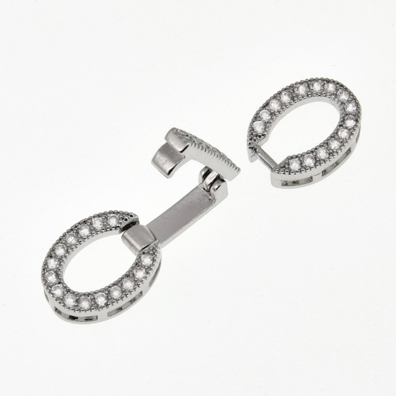 Застібка, 27х8,5 мм, Латунь з покриттям Родій, Куб. цирконій (ZAM-060830)