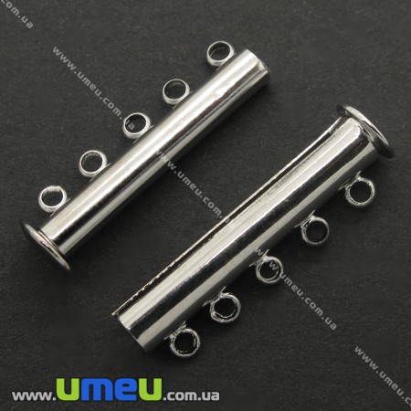 Магнитный замок-слайдер на 5 нитей, Темное серебро, 30х10 мм (ZAM-006403)